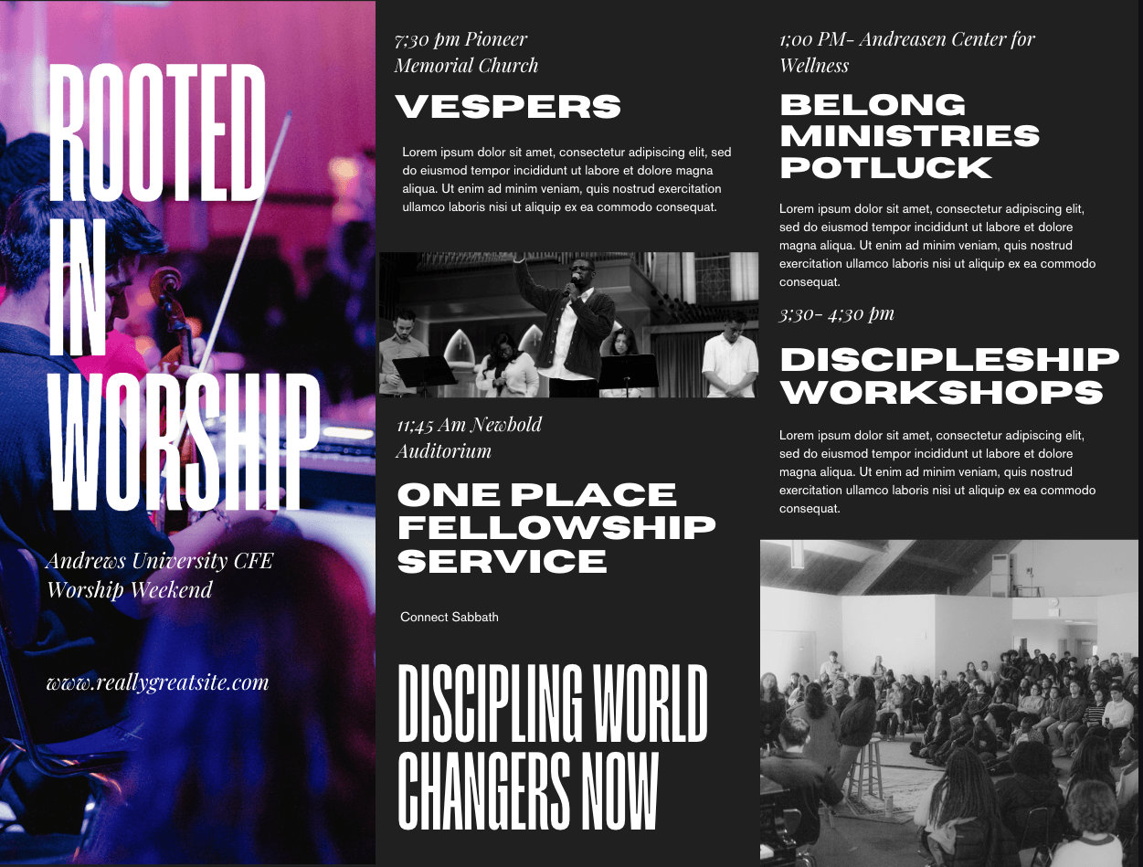 Rooted in Worship editorial layout reference